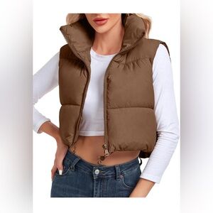 Women's Cropped Sleeveless High Stand Collar Zip Up Warm Padded vest M NIP